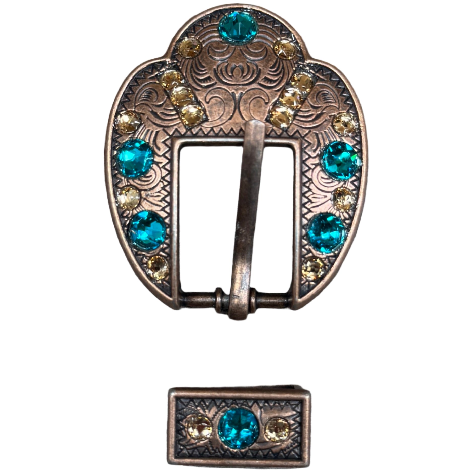 Teal & Champagne Copper European Crystal Fancy Buckle