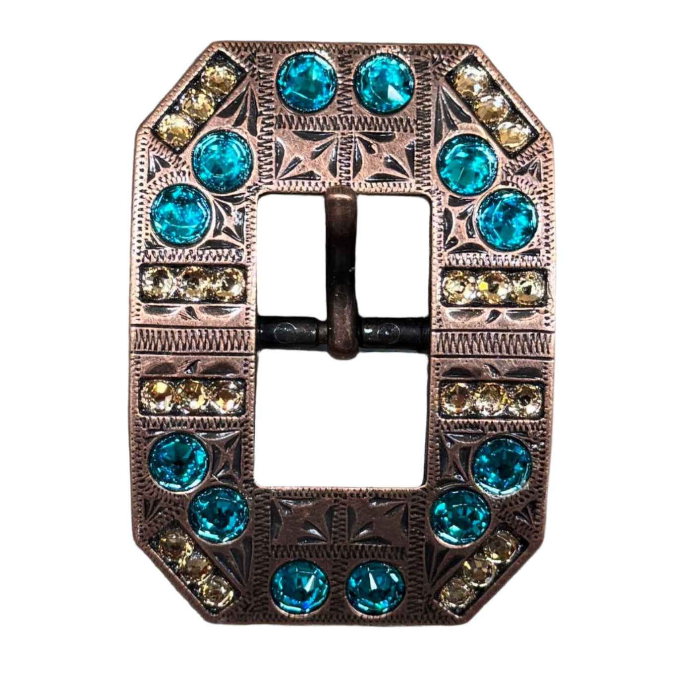 Teal & Champagne Copper European Crystal Square Cart Buckle