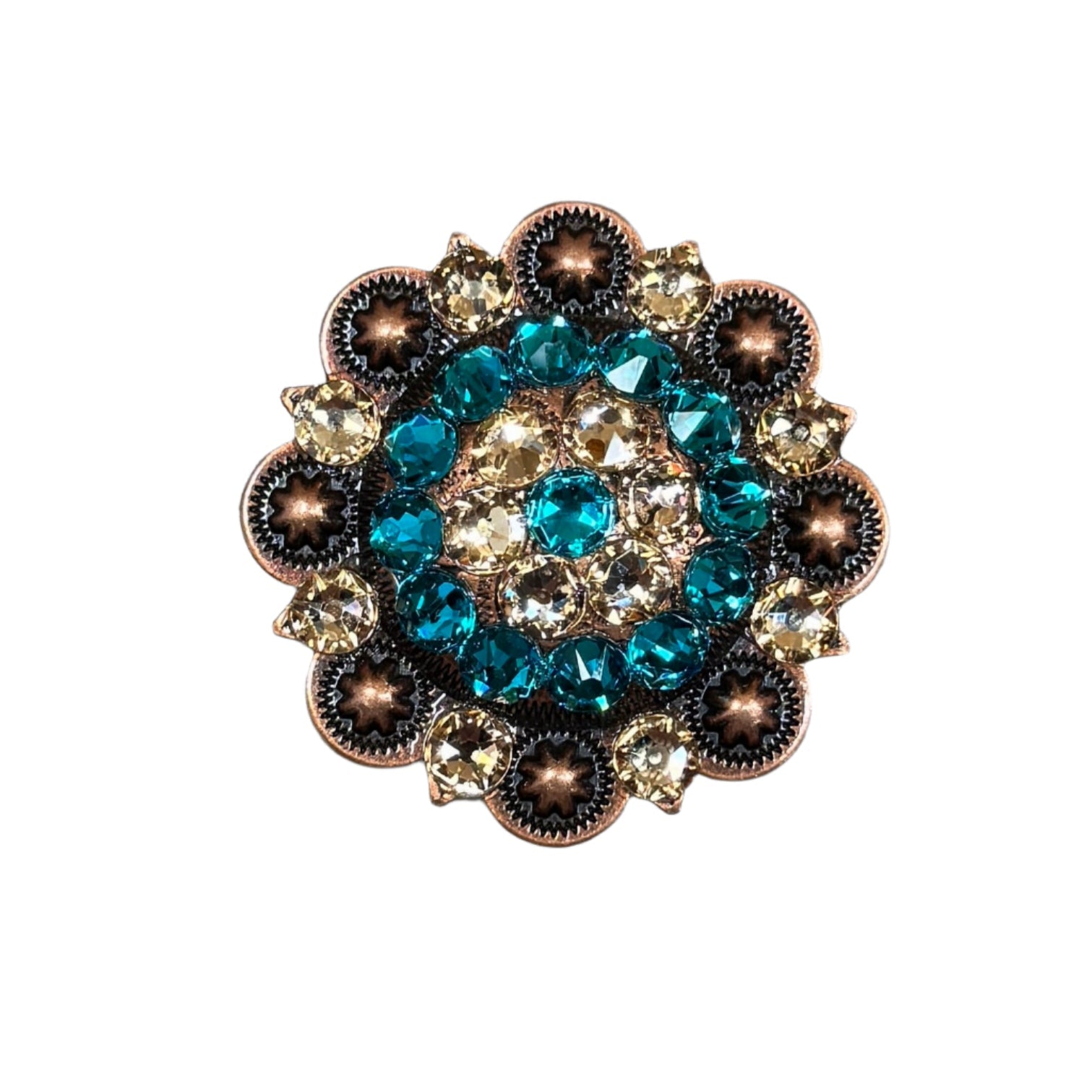 Teal & Champagne Copper 2" European Crystal Concho
