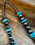 NFR Collection Necklace – 35 inch long 8mm & 14mm Sterling Silver Pearls with 20mm Turquoise Rondelle