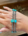 Double Strand Necklace – 13” Beaded – Sterling Silver Pearls & Rectangle Variscite Turquoise