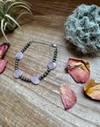 Valentine Bracelet - 4 mm sterling silver pearls and Rose Quartz heart