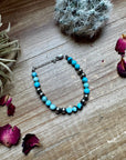 6 mm sterling silver pearls bracelet with blue opal