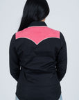 Ladies Cotton Black Embroidery Western Shirt With Suede
