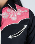Ladies Cotton Black Embroidery Western Shirt With Suede
