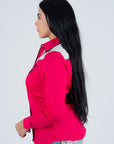 Ladies Cotton Red Embroidery Western Shirt With Suede
