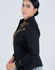 Ladies Cotton Black Embroidery Western Shirt
