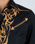 Ladies Cotton Black Embroidery Western Shirt