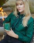 Ladies Cotton Green Embroidery Western Shirt