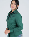 Ladies Cotton Green Embroidery Western Shirt