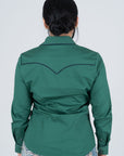 Ladies Cotton Green Embroidery Western Shirt