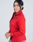 Ladies Cotton Red Embroidery Western Shirt
