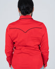 Ladies Cotton Red Embroidery Western Shirt
