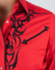 Ladies Cotton Red Embroidery Western Shirt