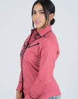 Ladies Cotton Pink Embroidery Western Shirt