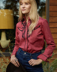 Ladies Cotton Pink Embroidery Western Shirt