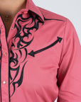 Ladies Cotton Pink Embroidery Western Shirt