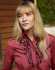 Ladies Cotton Pink Embroidery Western Shirt