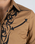 Ladies Cotton Camel Embroidery Western Shirt