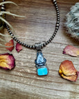 2 stone Pendant - Golden Hill turquoise, White Buffalo & Sterling Silver - option 3