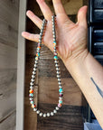 Mohave Turquoise Mix & Sterling Silver Necklace – 8 mm Beads – 19 Inch + Extender