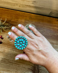 Round Cluster ring- adjustable - Kingman turquoise ring and sterling silver