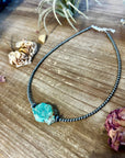 3 mm Sterling Silver Pearls with flat natural turquoise - western jewelry