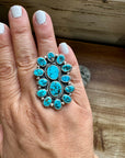 Long Ring- adjustable - Kingman turquoise ring and sterling silver
