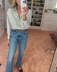 MASON'S DAUGHTER | the French Cuff Boyfriend Shirt, Olive and Ivory Striped Poplin