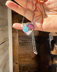 Cotton Candy Turquoise Bar Necklace – Freeform Shape – 18" Sterling Chain – Tia Long, Navajo Handmade