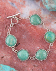 Intricate Green Turquoise and Sterling Silver Toggle Bracelet