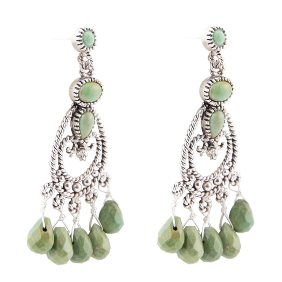 Blue Turquoise and Sterling Silver Chandelier Earrings