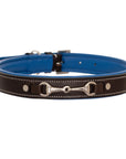 ExionPro Silver Snaffle Padded Leather Dog Collar - Blue Padding