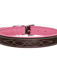 ExionPro Fancy Stitched Padded Leather Dog Collar - Pink Padding