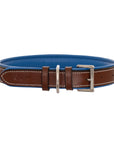 ExionPro Fancy Stitched Padded Leather Dog Collar - Blue Padding