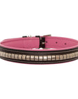 ExionPro Silver Clincher Padded Leather Dog Collar - Pink Padding