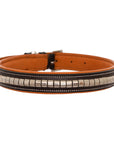 ExionPro Silver Clincher Padded Leather Dog Collar - Conker Padding