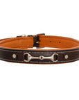ExionPro Silver Snaffle Padded Leather Dog Collar - Conker Padding