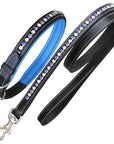 ExionPro White & Blue Bling Dog Collar With Leash