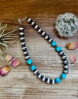 18 Inch 14 mm Sterling Silver Pearls necklace with turquoise