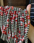 19 inch 8 mm Sterling Silver Pearls necklace with Red Spiny