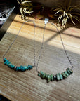 Green Turquoise Chip Necklace – Sterling Silver Pearl Accent – Paperclip Chain