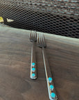 Genuine Turquoise Cake Forks (set of 2) - Wedding Cake Fork| Boles Silver