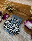 Concho Dangle Earrings – Sterling Silver – Native Made by E. Tahe
