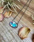 Cotton Candy Turquoise Bar Necklace – Oval Shape – 18" Sterling Chain – Tia Long, Navajo Handmade