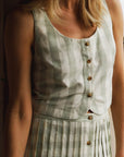 MASON'S DAUGHTER Andrea Top, Green/Ivory Shantung Gingham