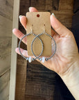 Smaller Sterling Silver Pearls Hoops with Pink Conch