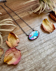 Cotton Candy Turquoise Bar Necklace – Oval Shape – 18" Sterling Chain – Tia Long, Navajo Handmade