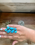 Long Ring- adjustable- Kingman turquoise ring and sterling silver