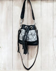 Black cowhide drawstring crossbody kids-bag